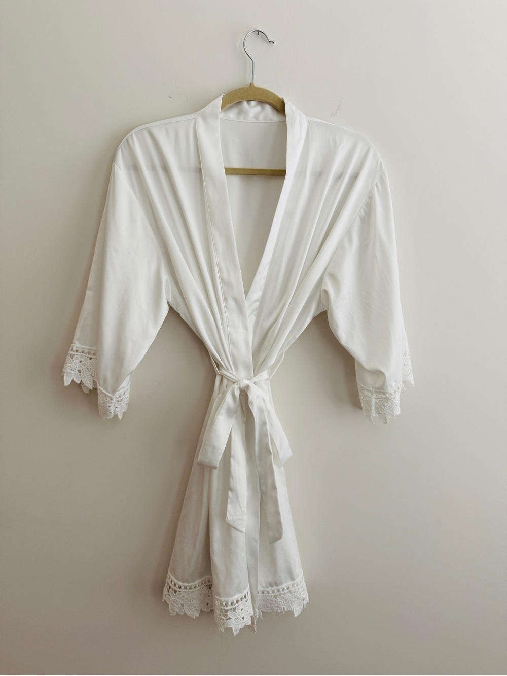 Bridal White Lace-Trim Satin Robe - Women Intimates & Sleepwear